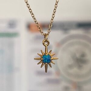 Gold Plated Starburst Blue Opal Dainty Necklace